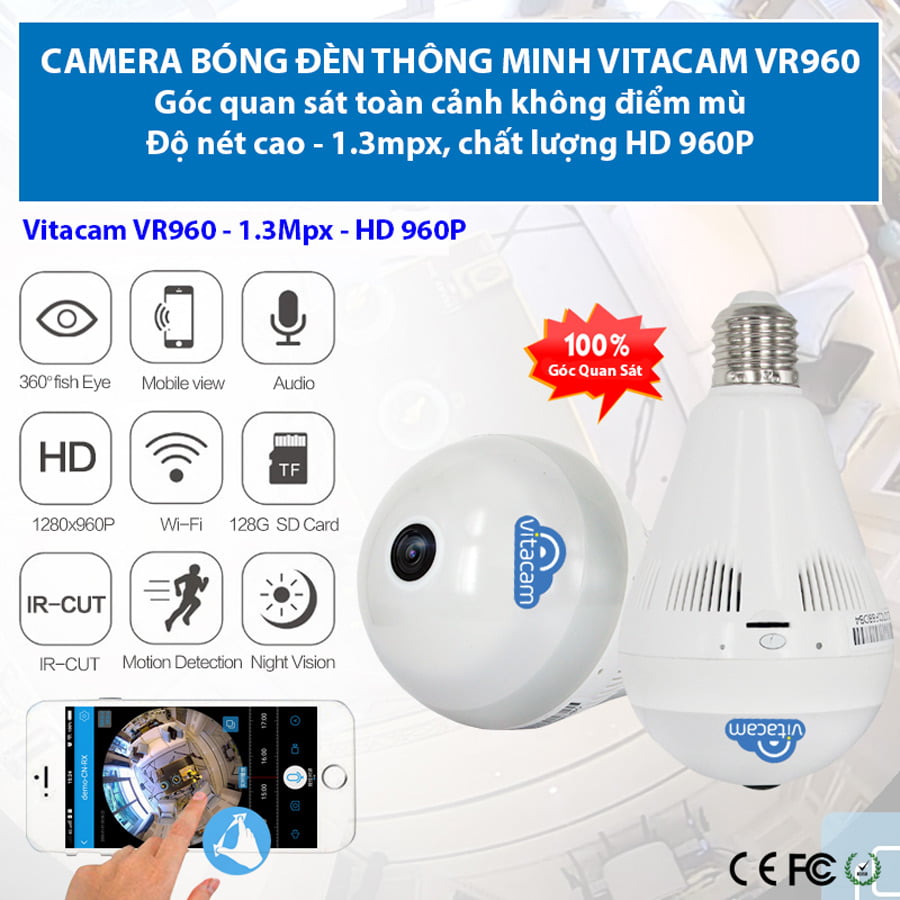 Camera Ngụy Trang Bóng Đèn Góc siêu rộng nhìn toàn cảnh chỉ 1 camera 1