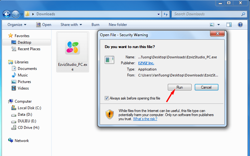 cài đặt camera EZVIZ trên máy tính để quan sát