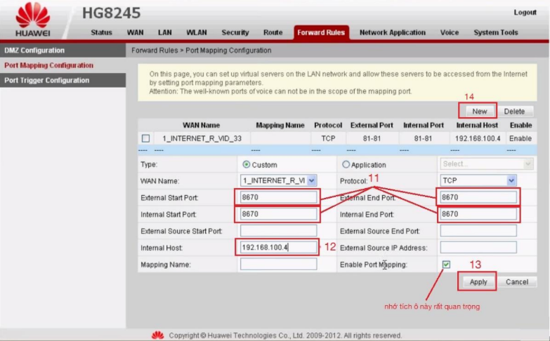 HƯỚNG DẪN NAT PORT MODEM HUAWEI VNPT