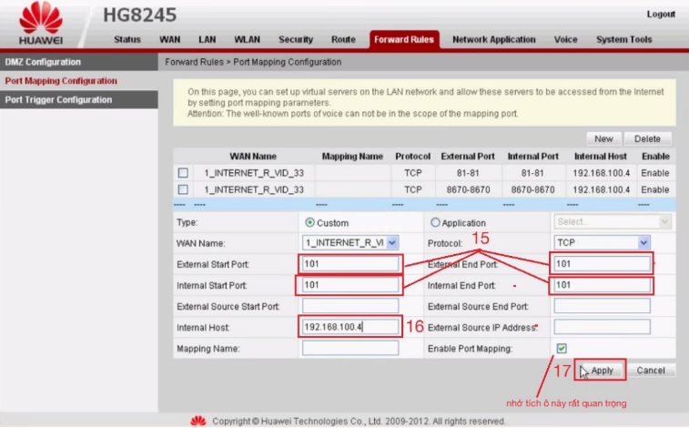 HƯỚNG DẪN NAT PORT MODEM HUAWEI VNPT