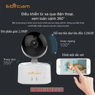 CAMERA IP WIFI SIÊU NÉT XOAY 4 CHIỀU-ĐÀM THOẠI 2 CHIỀU CỰC RÕ  - Ebitcam E2-X (2.0MP)