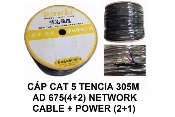 Phụ Kiện Dây camera Cáp CAT 5 TENCIA 305 Mét AD 675(4+2) NetWork Cable +Power(2+1)