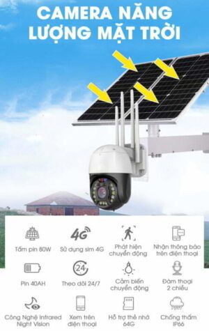 Camera Năng Lượng Mặt Trời 4G Xoay 360 Pin 72 Giờ