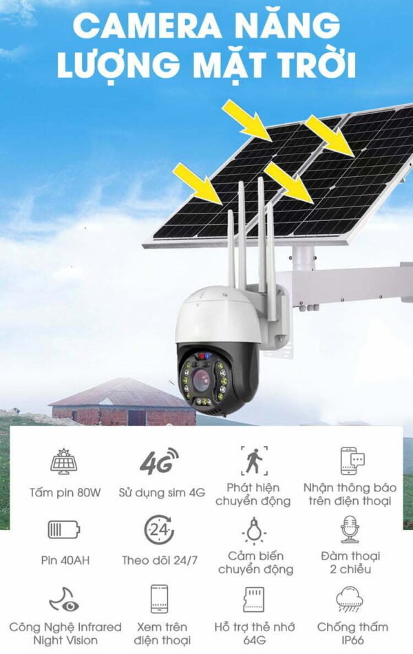 Camera Năng Lượng Mặt Trời 4G Xoay 360 Pin 72 Giờ