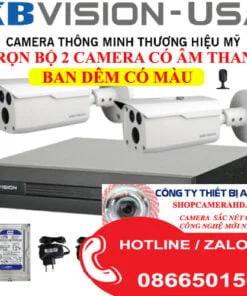 TRỌN BỘ 2 CAMERA CÓ MÀU BAN ĐÊM VÀ ÂM THANH KBVISION 2MP