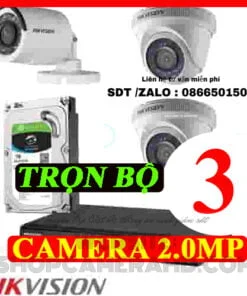 TRỌN BỘ 3 CAMERA HIKVISION 2.0MP