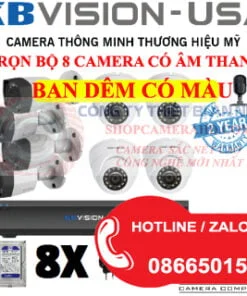 TRỌN BỘ 8 CAMERA CÓ MÀU BAN ĐÊM VÀ ÂM THANH