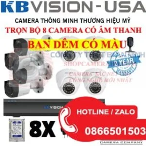 TRỌN BỘ 8 CAMERA CÓ MÀU BAN ĐÊM VÀ ÂM THANH