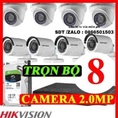 TRỌN BỘ 8 CAMERA HIKVISION 2.0MP