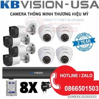 Lắp Đặt Trọn Bộ 8 Camera Giám Sát 2.0MP KBvision