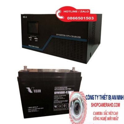 Bộ Lưu Điện Camera UPS 1KVA và Acquy Vision 100Ah