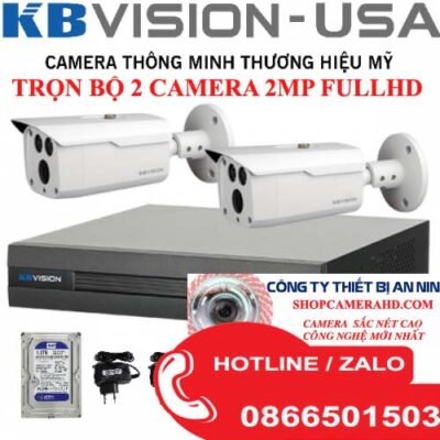 Lắp Đặt Trọn Bộ 2 Camera Giám Sát 2.0MP KBvision