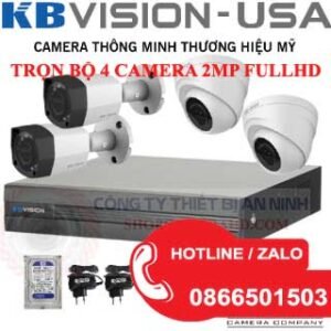 Lắp Đặt Trọn Bộ 4 Camera Giám Sát 2.0MP KBvision