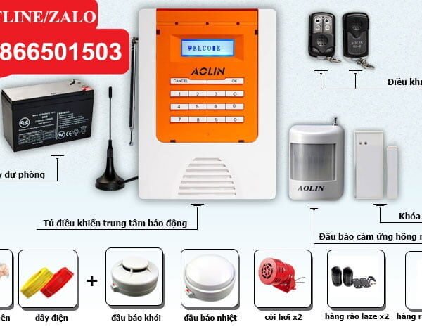 Bộ Báo Động Chống Trộm Cao Cấp Không Dây Qua Sim GSM 4 báo động + 4 báo cháy