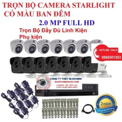 TRỌN BỘ 16 CAMERA CÓ MÀU BAN ĐÊM | CAMERA HIKVISION 2.0 MP