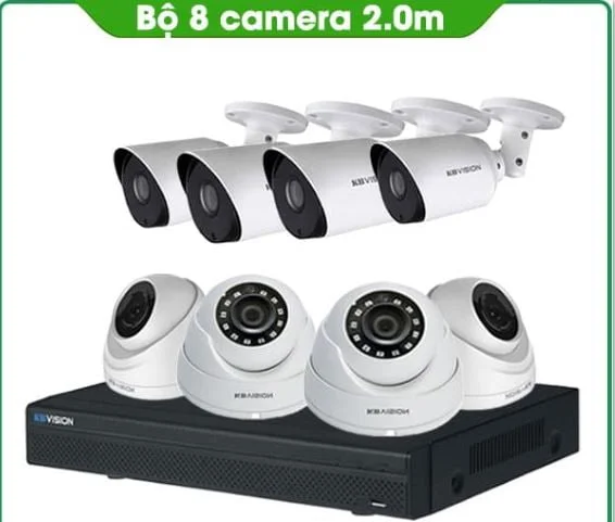 TRỌN BỘ 8 CAMERA KBVISION 2.0MP THƯƠNG HIỆU MỸ