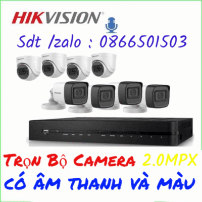Trọn Bộ Camera có âm thanh và màu hikvision 2.0mpx