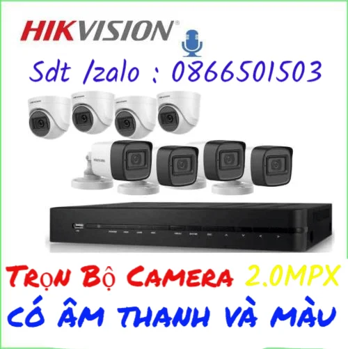 Trọn Bộ Camera có âm thanh và màu hikvision 2.0mpx