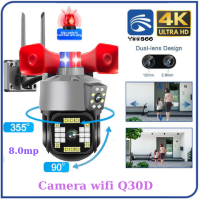 Camera Wifi 5.0mp Yoosee ip wifi Q30D 2 Mắt-2 Còi Hú