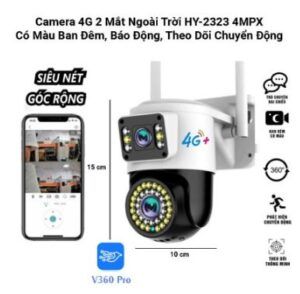 Camera Dùng Sim 4G HY-2323 Có Màu 2 Mắt-V360 Camera ip wifi yoosee tầm Nhìn xa 30 -50m