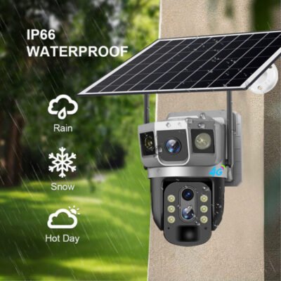 Lắp Camera Zoom 10X – 3 mắt sim 4G V380 sử dụng điện năng lượng mặt trời Giá rẻ