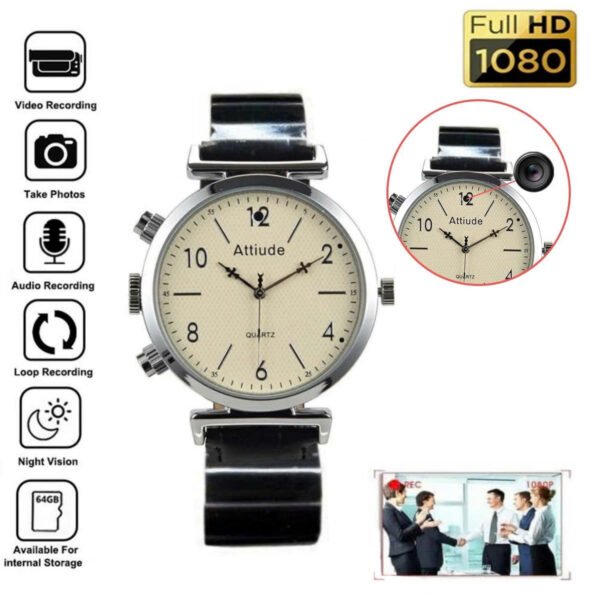 camera mini an ninh Đồng Hồ Đeo Tay Dây Thép Mặt Trắng