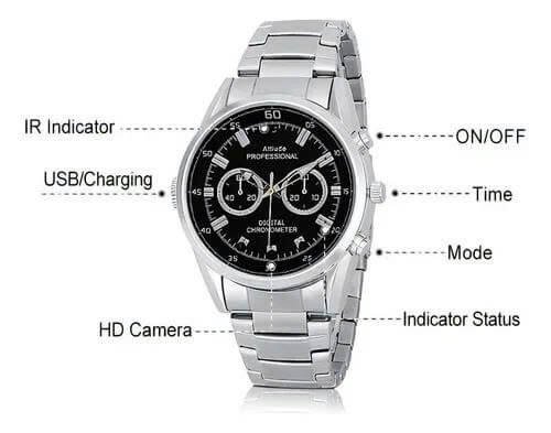 đồng Hồ Camera đeo Tay Dây Bạc Kim Loại đồng Hồ Camera đeo Tay Dây Bạc Kim Loại