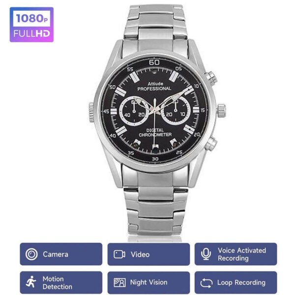 đồng Hồ Camera đeo Tay Dây Bạc Kim Loại
