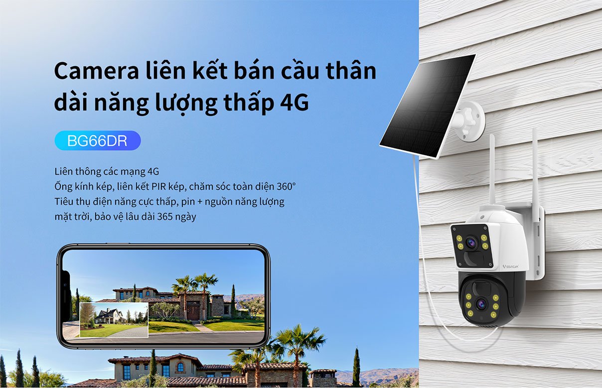 Camera năng lượng Sim 4G BG66DR Ống Kính Kép Xem Từ Xa Qua Điện Thoại