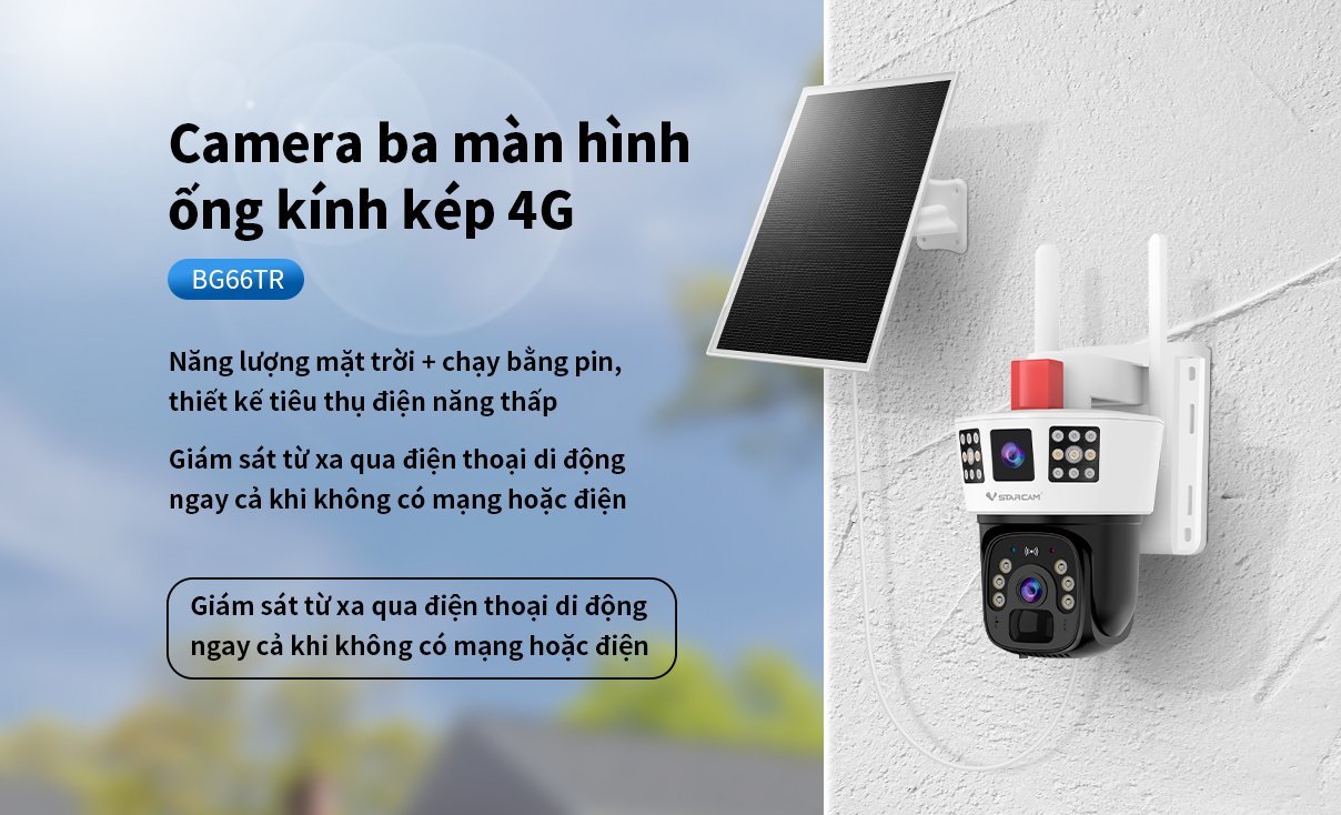 Camera năng lượng Sim 4G BG66TR Ống Kính Kép 3 Màn Hình Xem Từ Xa