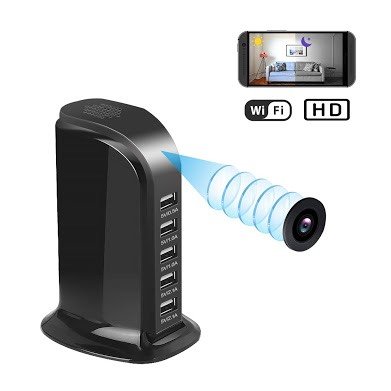 Đốc Sạc Ổ Cắm USB Tích Hợp Camera – vị trí ống kính trên đốc sạc USB được minh họa