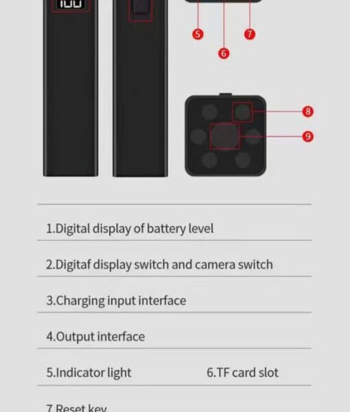 Sạc Dự Phòng H9 Tích Hợp Camera – vị trí các nút và cổng trên sạc dự phòng H9