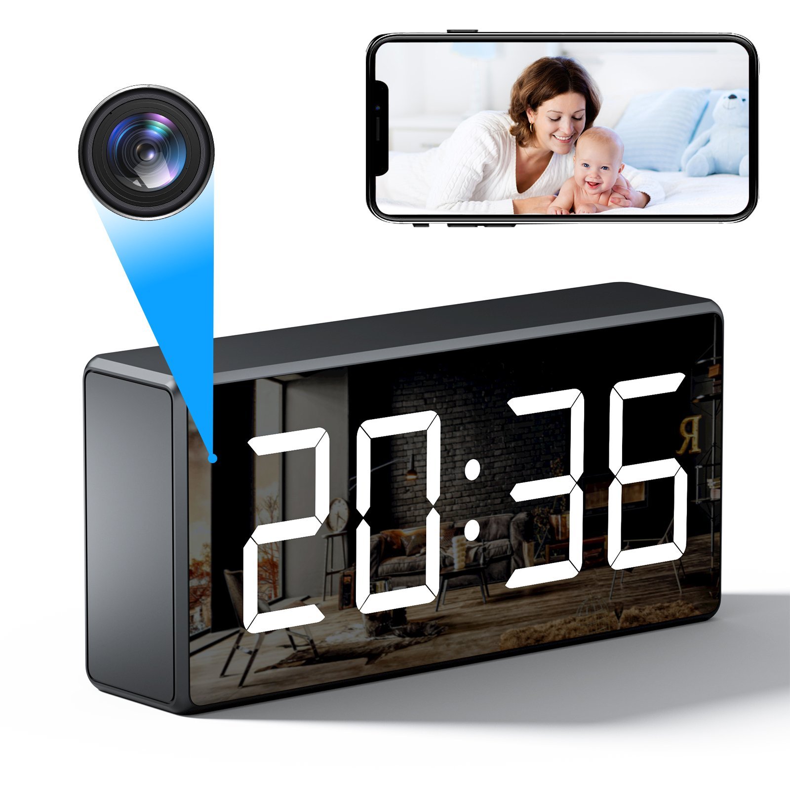 Camera an ninh mini dạng đồng hồ để bàn 4K WiFi - Giám sát an ninh bảo vệ nhà cửa
