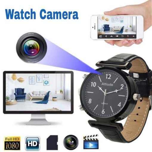 Camera an ninh mini dạng đồng hồ đeo tay dây da 1080P WiFi - Bảo vệ gia đình quan sát từ xa