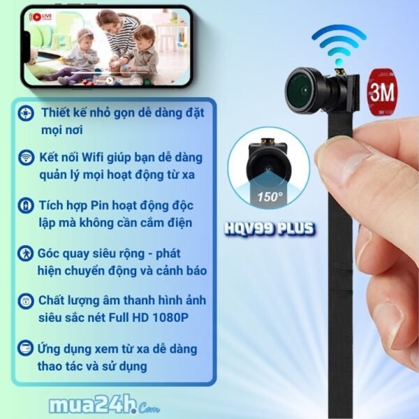 Camera Mini Nhỏ Gọn HQV99 Plus WiFi 4K – Quan Sát Tài Sản Có Thông Báo – ảnh sản phẩm 5