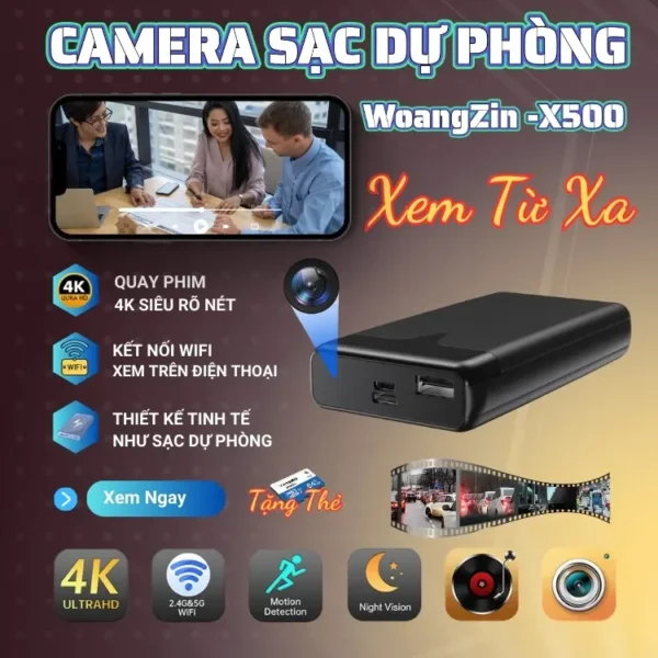 Sạc Dự Phòng Tích Hợp Camera X500 WiFi 4K – Quan Sát Tài Sản Có Thông Báo – ảnh sản phẩm 1