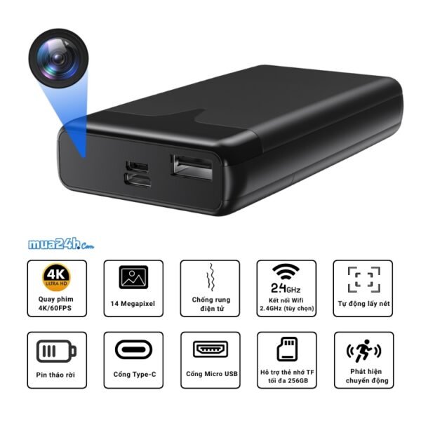 Sạc Dự Phòng Tích Hợp Camera X500 WiFi 4K – Quan Sát Tài Sản Có Thông Báo – ảnh sản phẩm 3