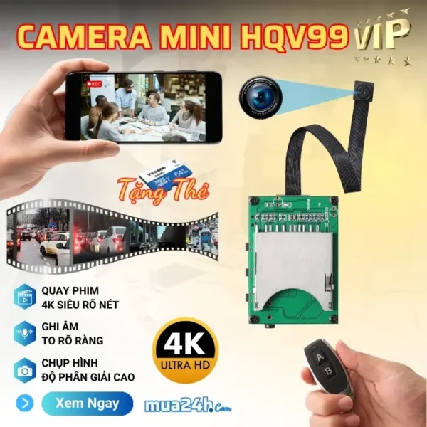 Camera Mini Nhỏ Gọn HQV99-VIP 4K – Quan Sát Tài Sản Có Thông Báo – ảnh sản phẩm 1