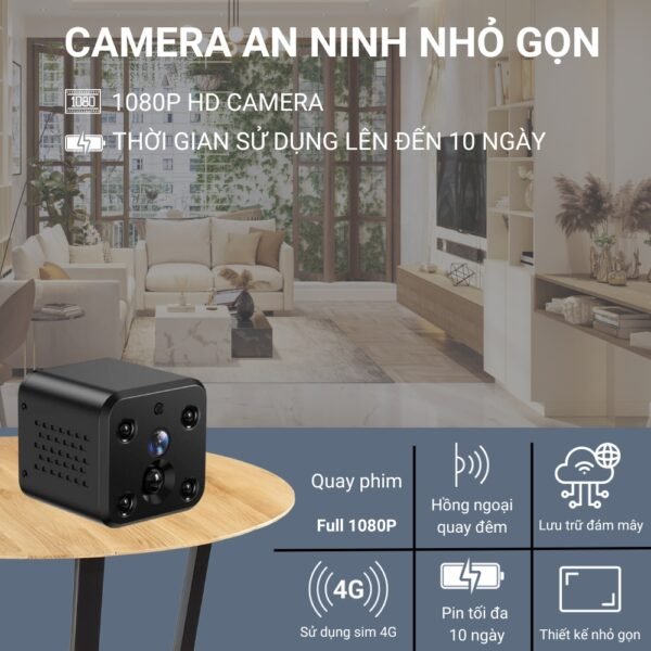 Camera Mini Nhỏ Gọn X73 SIM 4G 1080P – Quan Sát Tài Sản Có Thông Báo – ảnh sản phẩm 3